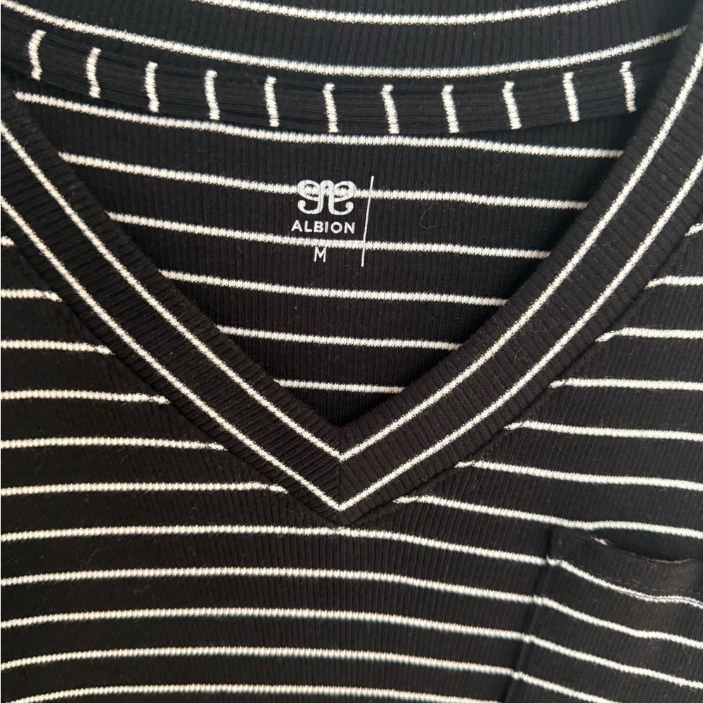 Albion Black and White Striped V-Neck Top